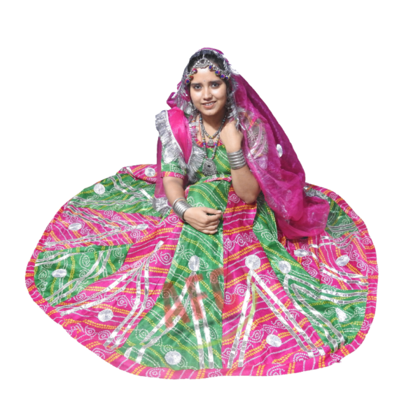 Rajasthani Lehenga Green and Pink 02